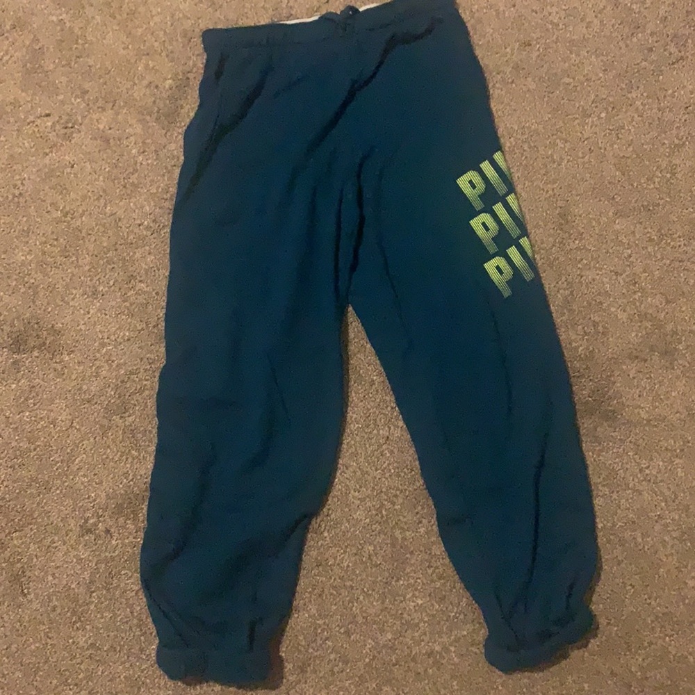 Victoria Secret green logo sweatpants with neon yellow print
